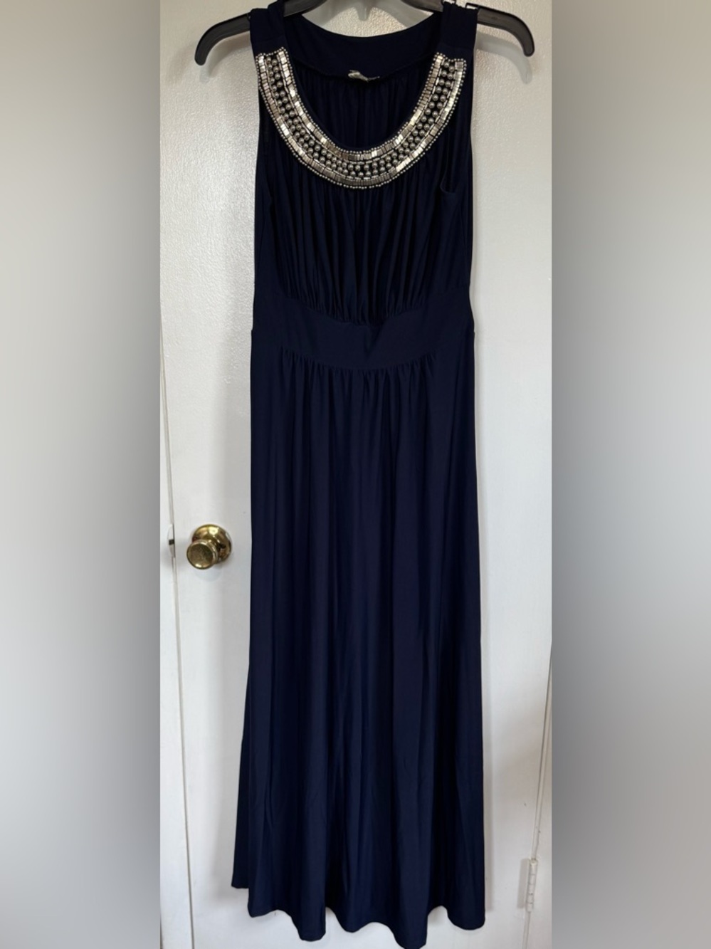 Haani Beaded‎ Scoop Neck Navy Maxi Dress Size S, (A-57)